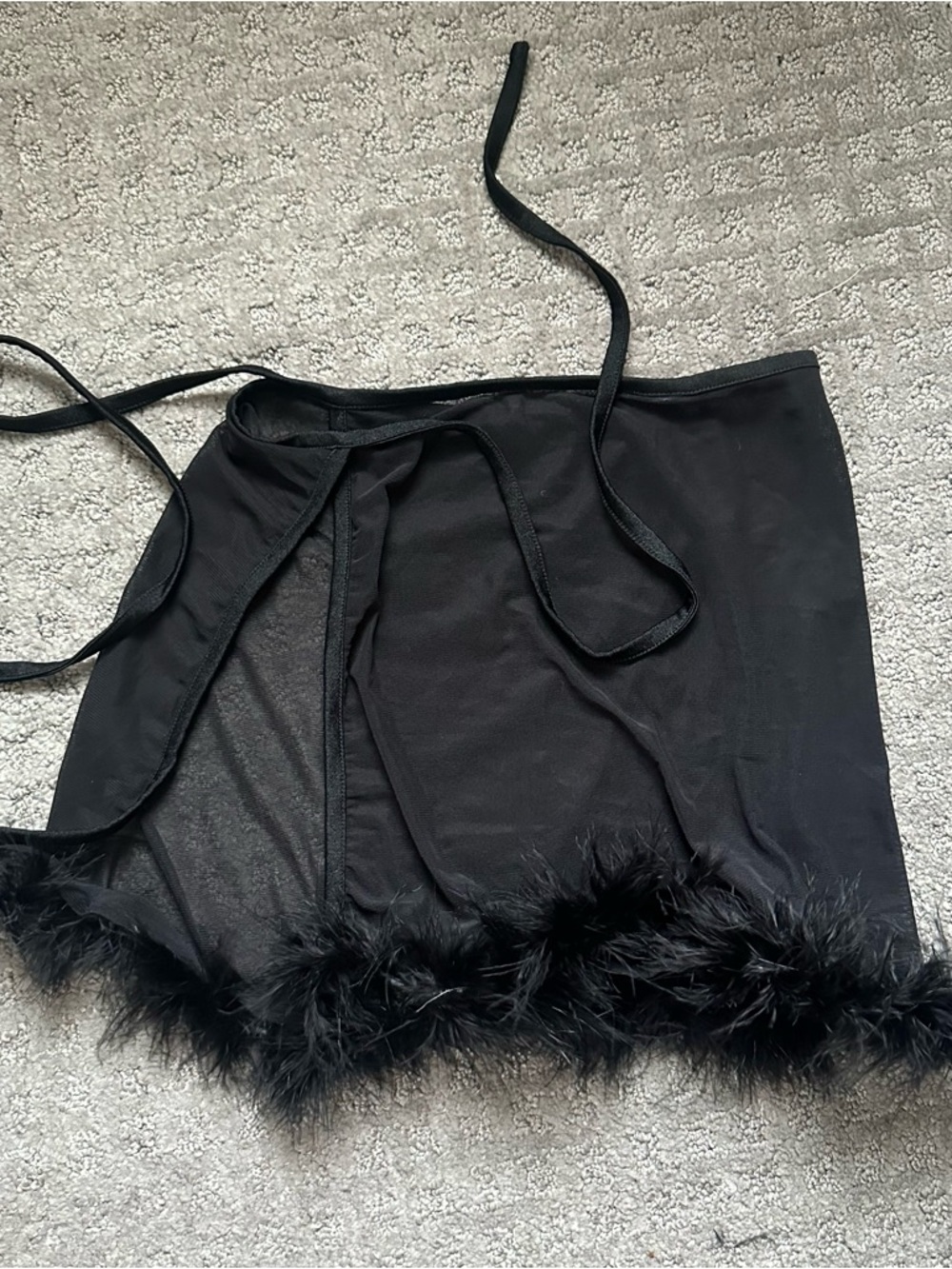 Black Feather Trim Wrap Skirt